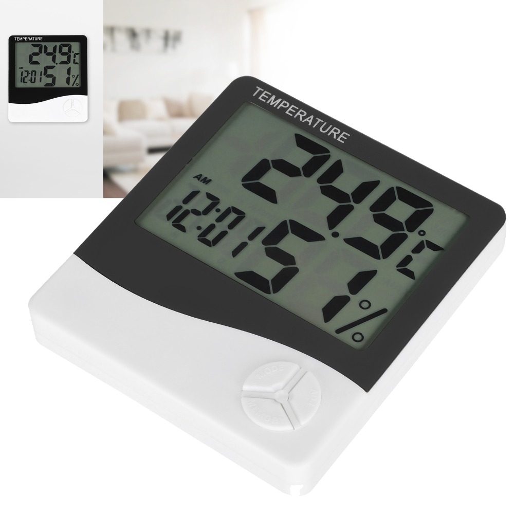 Thermometer Digital - Großes Display, Innenraumthermometer, Wandmontage, Weckerfunktion, Temperatur-